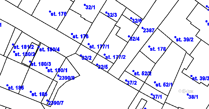 Parcela st. 177/2 v KÚ Rosice u Brna, Katastrální mapa
