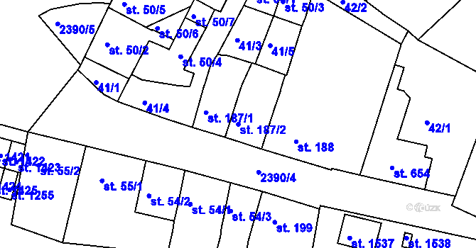 Parcela st. 187/2 v KÚ Rosice u Brna, Katastrální mapa
