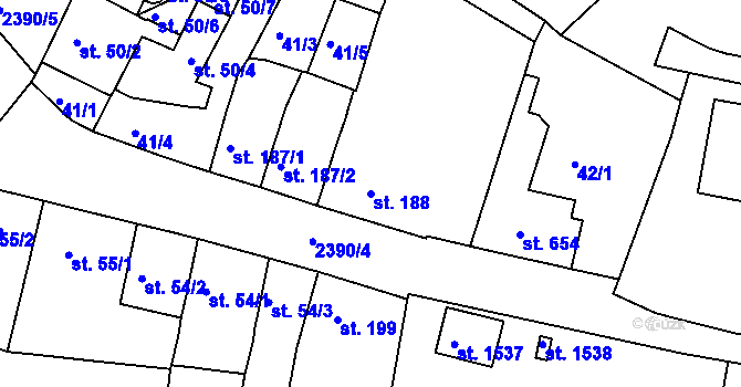Parcela st. 188 v KÚ Rosice u Brna, Katastrální mapa