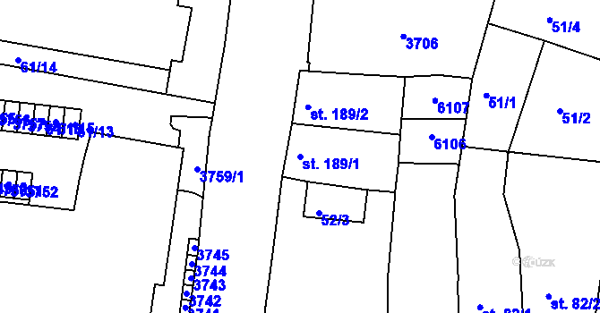 Parcela st. 189/1 v KÚ Rosice u Brna, Katastrální mapa