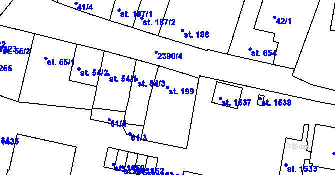 Parcela st. 199 v KÚ Rosice u Brna, Katastrální mapa