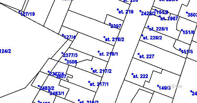 Parcela st. 218/1 v KÚ Rosice u Brna, Katastrální mapa