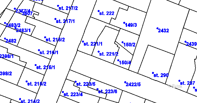 Parcela st. 221/2 v KÚ Rosice u Brna, Katastrální mapa