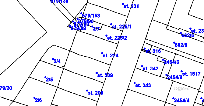 Parcela st. 224 v KÚ Rosice u Brna, Katastrální mapa