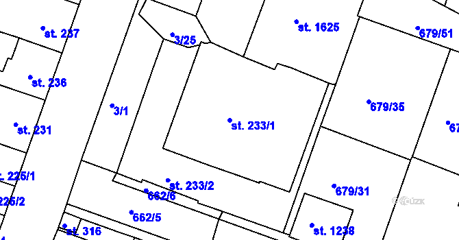 Parcela st. 233/1 v KÚ Rosice u Brna, Katastrální mapa