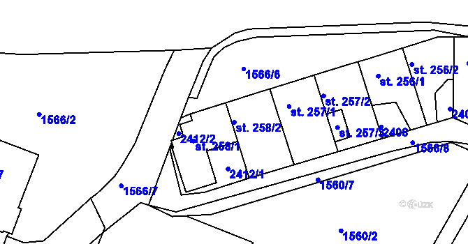 Parcela st. 258/2 v KÚ Rosice u Brna, Katastrální mapa
