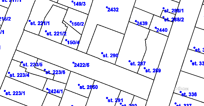 Parcela st. 290 v KÚ Rosice u Brna, Katastrální mapa