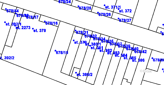 Parcela st. 380 v KÚ Rosice u Brna, Katastrální mapa