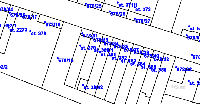 Parcela st. 381 v KÚ Rosice u Brna, Katastrální mapa