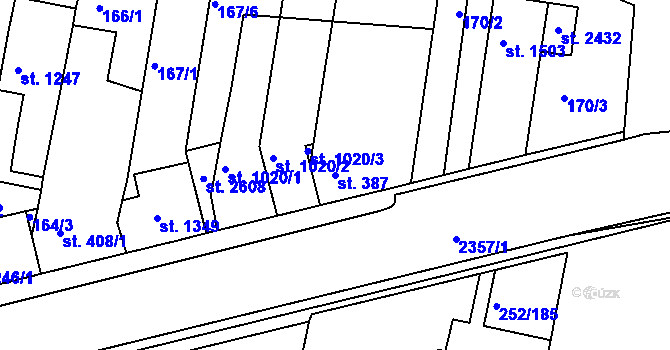 Parcela st. 387 v KÚ Rosice u Brna, Katastrální mapa