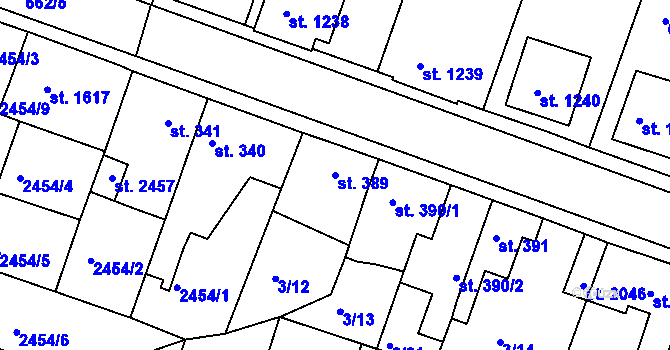 Parcela st. 389 v KÚ Rosice u Brna, Katastrální mapa