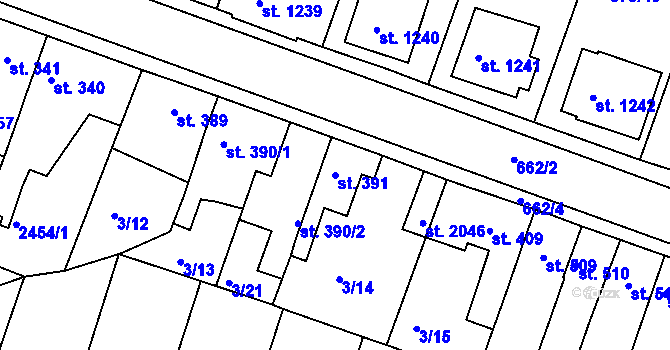 Parcela st. 391 v KÚ Rosice u Brna, Katastrální mapa