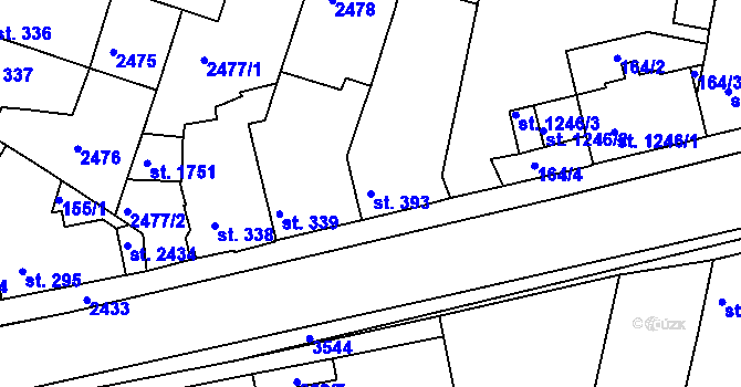 Parcela st. 393 v KÚ Rosice u Brna, Katastrální mapa