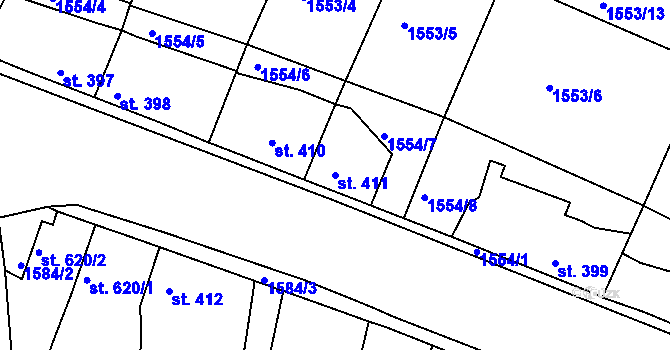 Parcela st. 411 v KÚ Rosice u Brna, Katastrální mapa