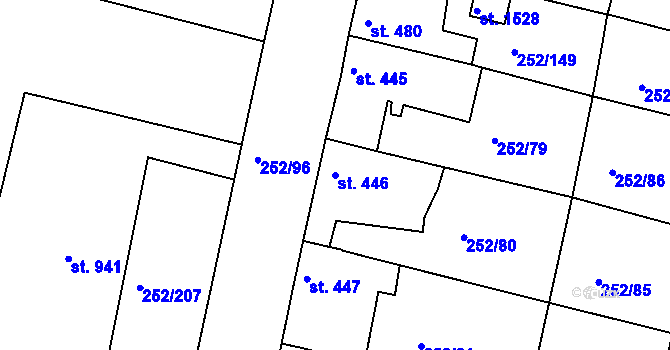 Parcela st. 446 v KÚ Rosice u Brna, Katastrální mapa