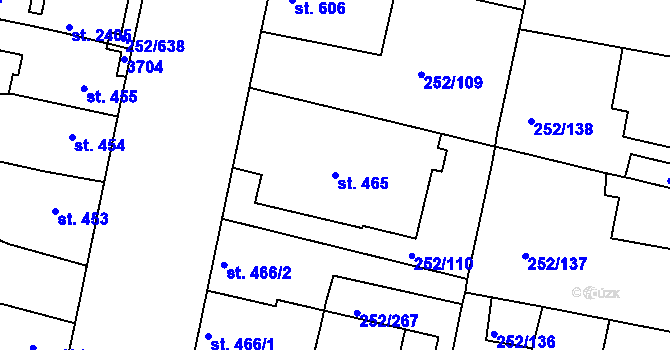 Parcela st. 465 v KÚ Rosice u Brna, Katastrální mapa