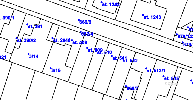 Parcela st. 510 v KÚ Rosice u Brna, Katastrální mapa