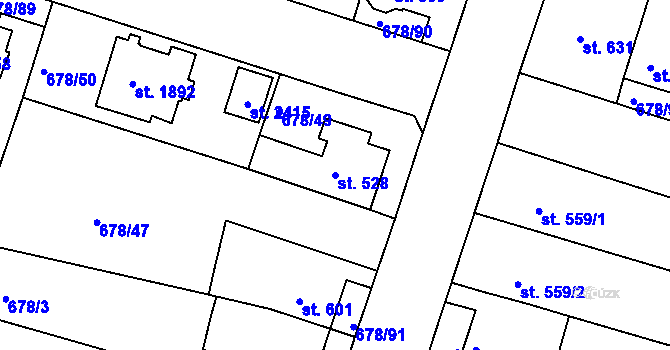 Parcela st. 528 v KÚ Rosice u Brna, Katastrální mapa