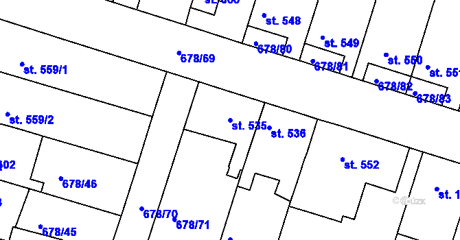 Parcela st. 535 v KÚ Rosice u Brna, Katastrální mapa
