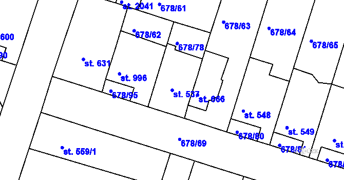 Parcela st. 537 v KÚ Rosice u Brna, Katastrální mapa