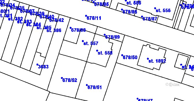 Parcela st. 558 v KÚ Rosice u Brna, Katastrální mapa