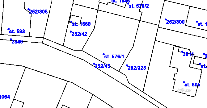 Parcela st. 576/1 v KÚ Rosice u Brna, Katastrální mapa
