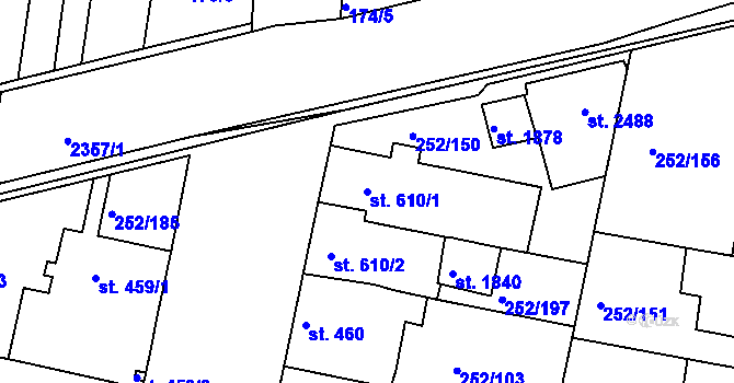 Parcela st. 610/1 v KÚ Rosice u Brna, Katastrální mapa