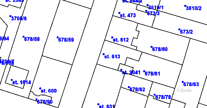 Parcela st. 613 v KÚ Rosice u Brna, Katastrální mapa