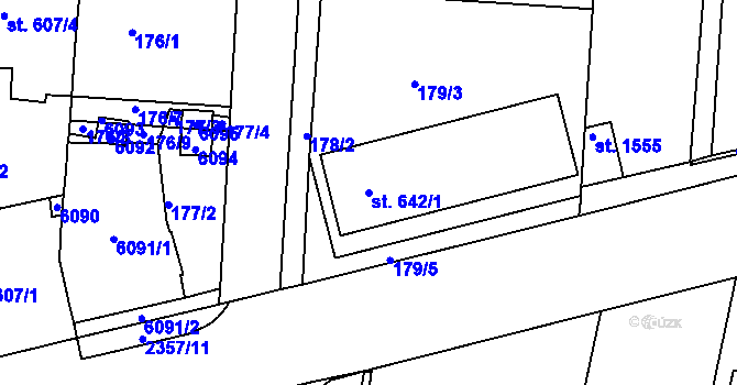 Parcela st. 642/1 v KÚ Rosice u Brna, Katastrální mapa