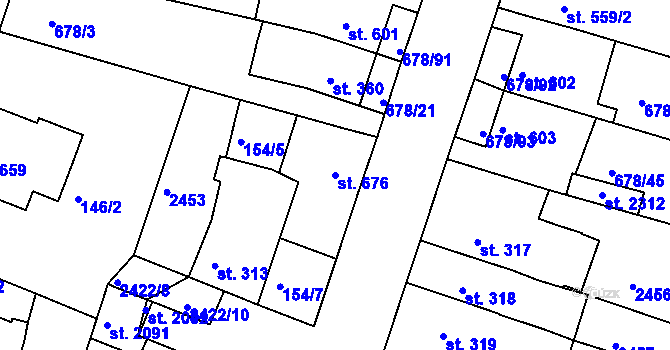 Parcela st. 676 v KÚ Rosice u Brna, Katastrální mapa