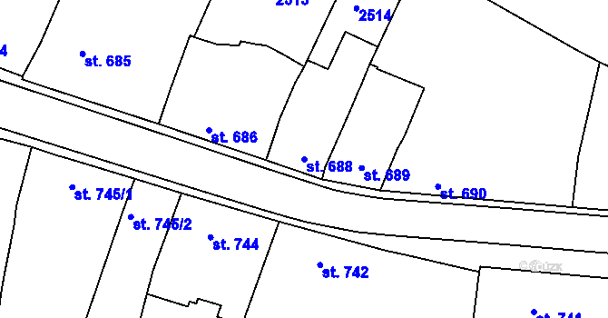 Parcela st. 688 v KÚ Rosice u Brna, Katastrální mapa
