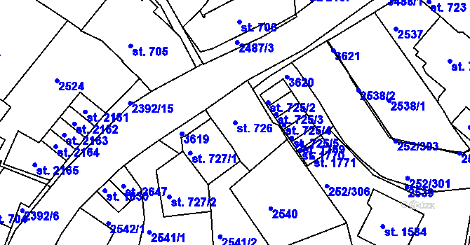 Parcela st. 726 v KÚ Rosice u Brna, Katastrální mapa
