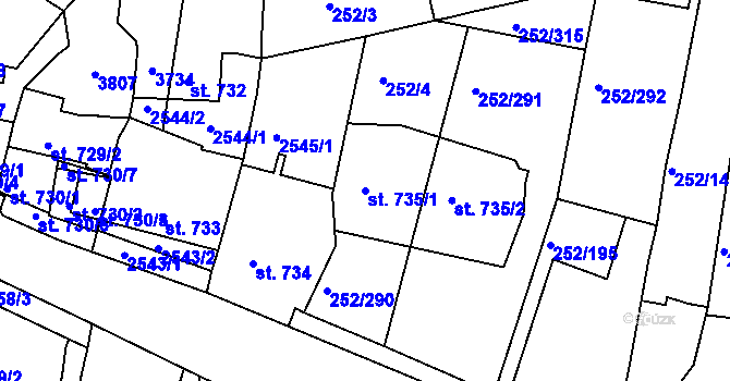 Parcela st. 735/1 v KÚ Rosice u Brna, Katastrální mapa