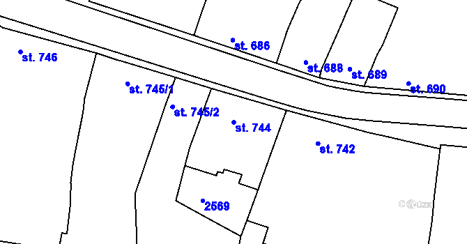 Parcela st. 744 v KÚ Rosice u Brna, Katastrální mapa