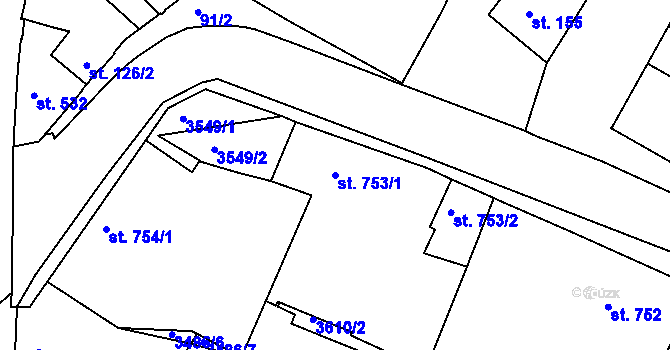 Parcela st. 753/1 v KÚ Rosice u Brna, Katastrální mapa