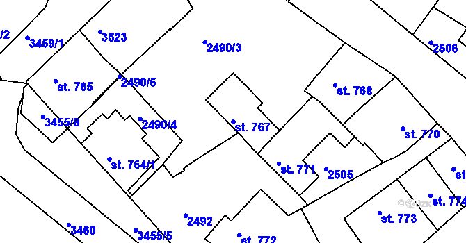 Parcela st. 767 v KÚ Rosice u Brna, Katastrální mapa