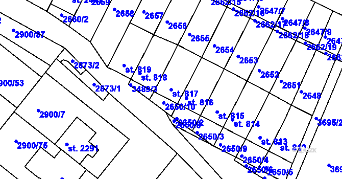 Parcela st. 817 v KÚ Rosice u Brna, Katastrální mapa