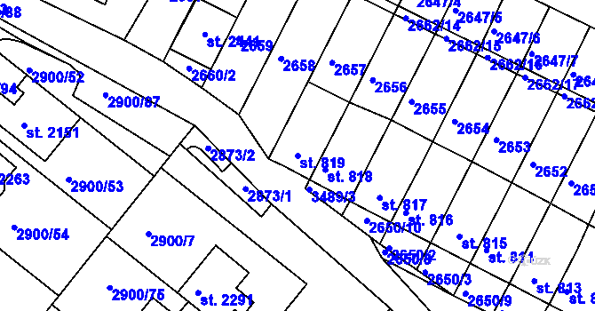 Parcela st. 819 v KÚ Rosice u Brna, Katastrální mapa