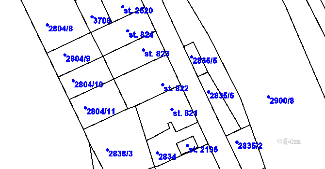Parcela st. 822 v KÚ Rosice u Brna, Katastrální mapa