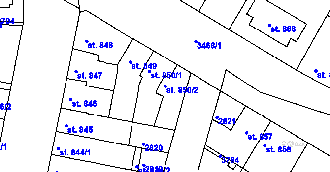 Parcela st. 850/2 v KÚ Rosice u Brna, Katastrální mapa