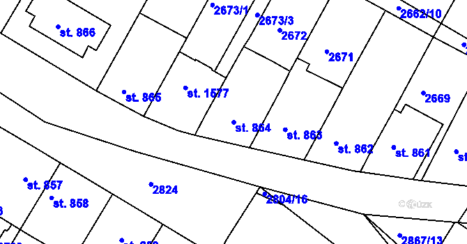 Parcela st. 864 v KÚ Rosice u Brna, Katastrální mapa