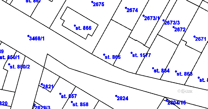 Parcela st. 865 v KÚ Rosice u Brna, Katastrální mapa