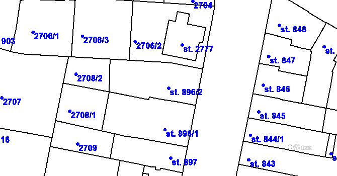Parcela st. 896/2 v KÚ Rosice u Brna, Katastrální mapa