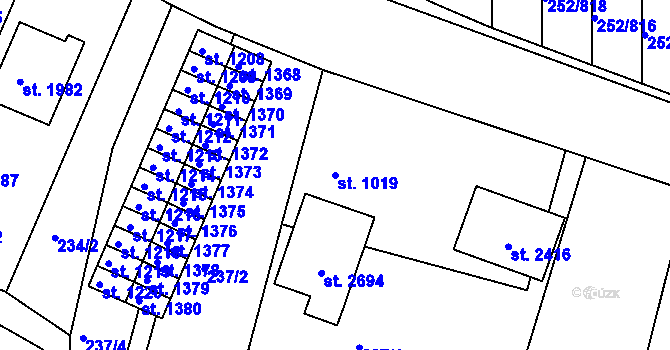 Parcela st. 1019 v KÚ Rosice u Brna, Katastrální mapa