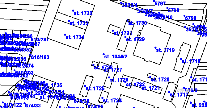 Parcela st. 1044/2 v KÚ Rosice u Brna, Katastrální mapa