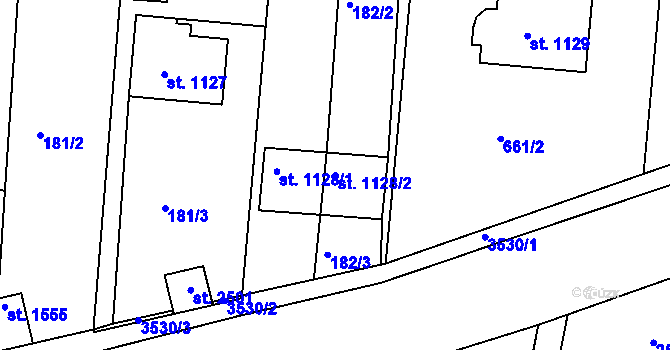 Parcela st. 1128/2 v KÚ Rosice u Brna, Katastrální mapa