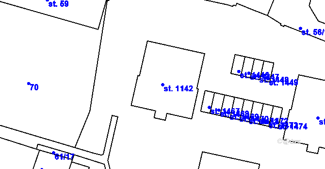Parcela st. 1142 v KÚ Rosice u Brna, Katastrální mapa