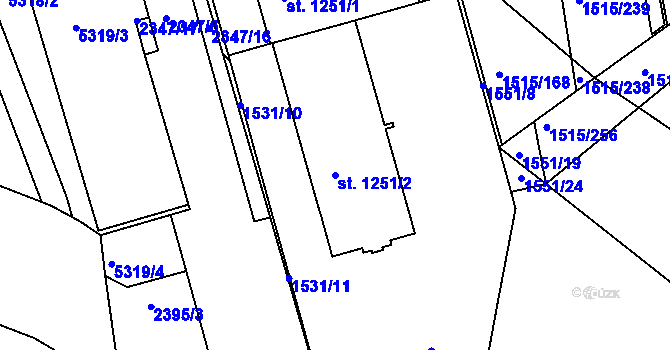 Parcela st. 1251/2 v KÚ Rosice u Brna, Katastrální mapa