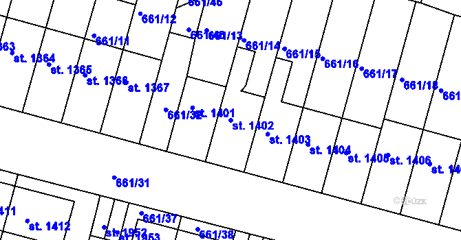 Parcela st. 1402 v KÚ Rosice u Brna, Katastrální mapa
