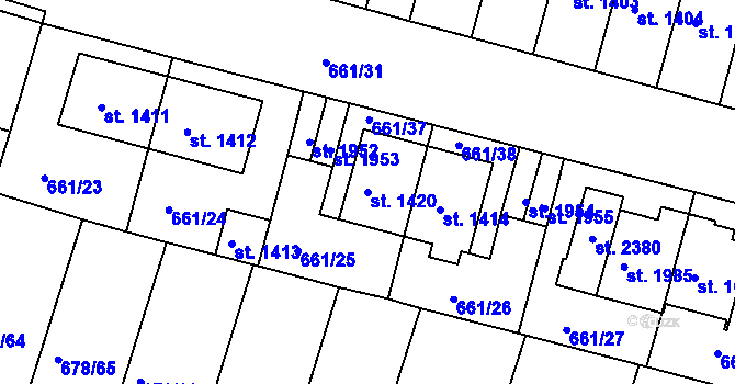 Parcela st. 1420 v KÚ Rosice u Brna, Katastrální mapa